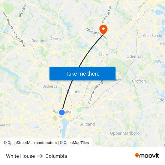 White House to Columbia map