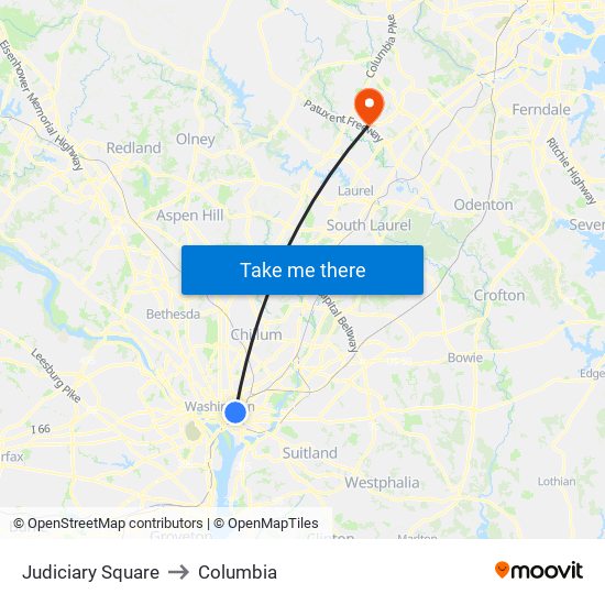 Judiciary Square to Columbia map