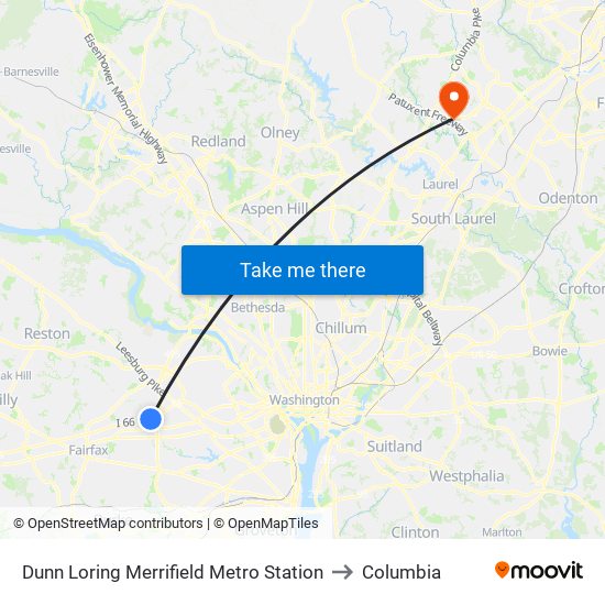 Dunn Loring Merrifield Metro Station to Columbia map