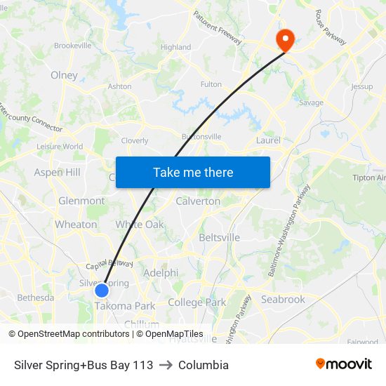 Silver Spring+Bay 113 to Columbia map