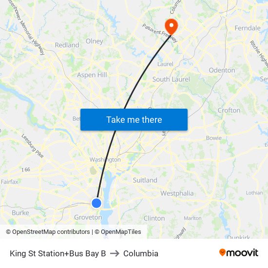 King Street-Old Town+Bay B to Columbia map