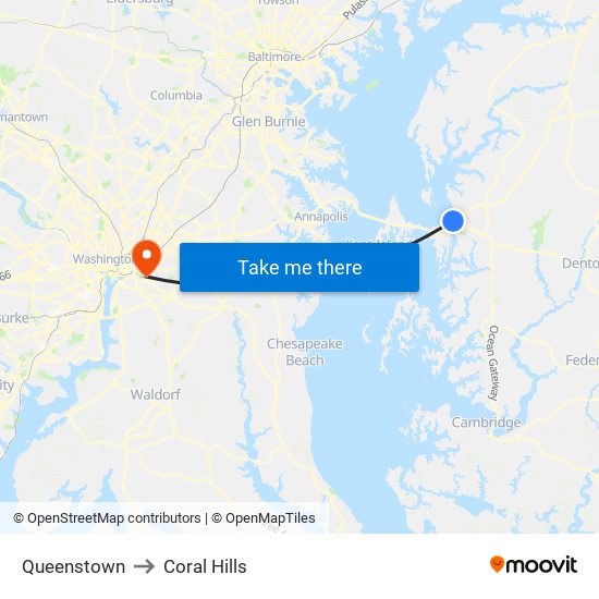 Queenstown to Coral Hills map