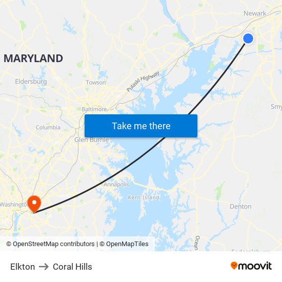 Elkton to Coral Hills map