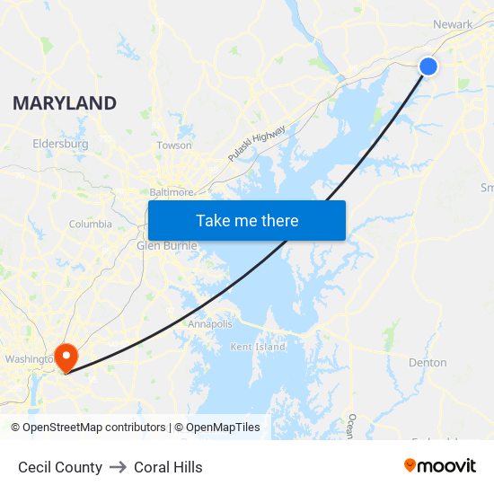 Cecil County to Coral Hills map