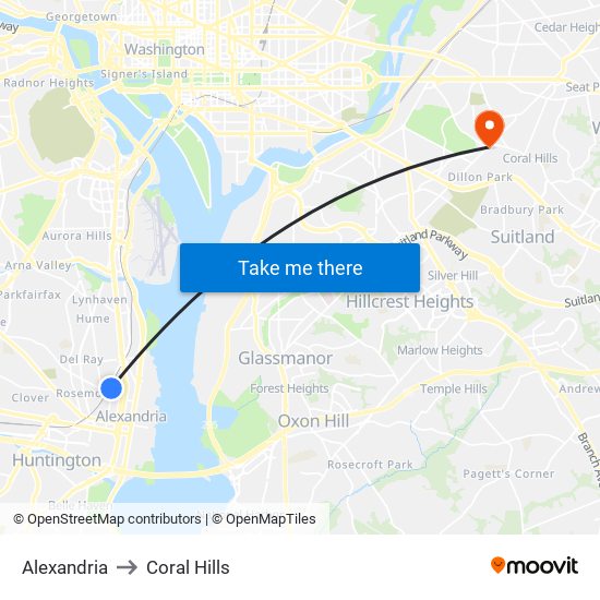 Alexandria to Coral Hills map