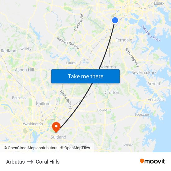 Arbutus to Coral Hills map