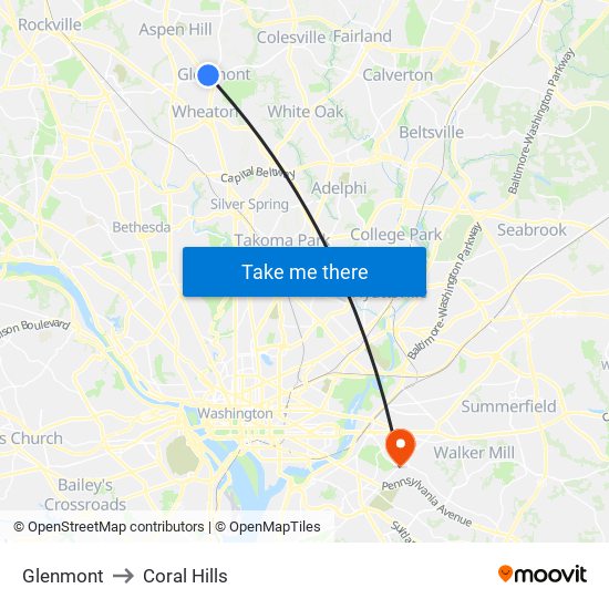 Glenmont to Coral Hills map