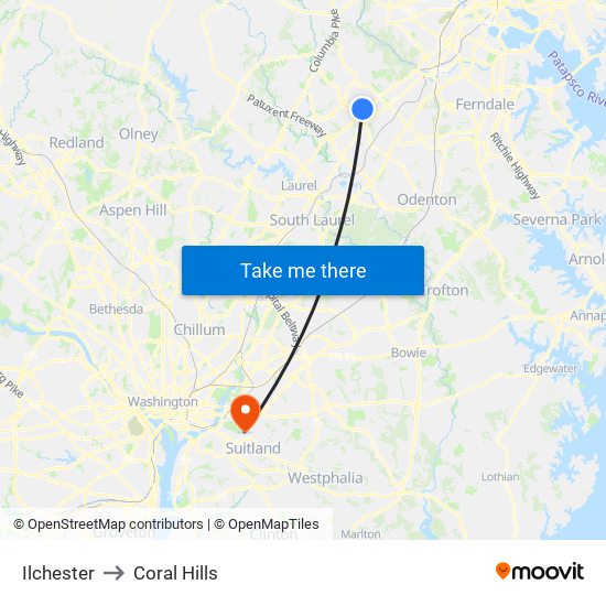 Ilchester to Coral Hills map