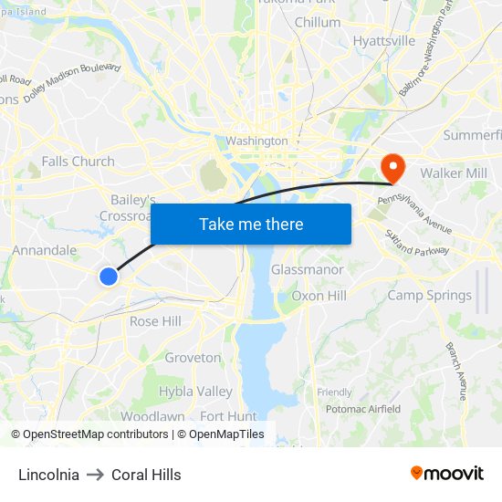 Lincolnia to Coral Hills map