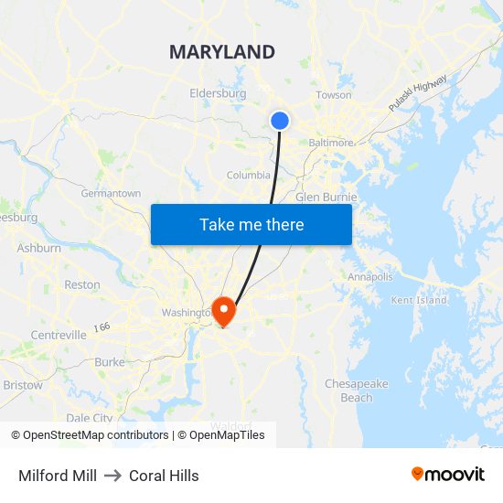 Milford Mill to Coral Hills map