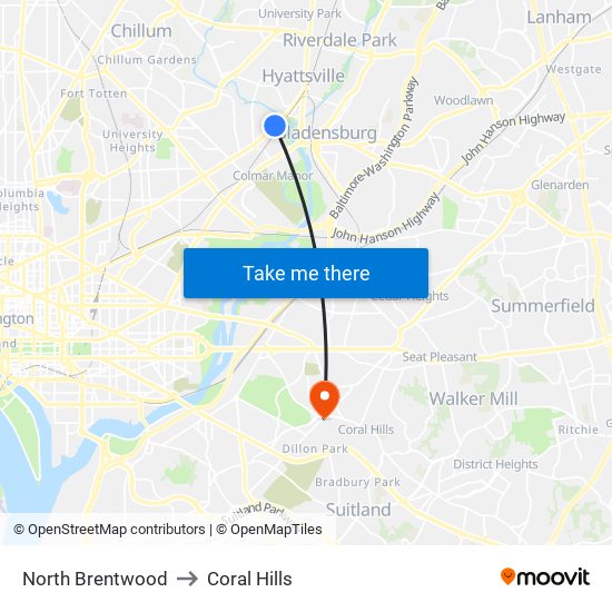 North Brentwood to Coral Hills map