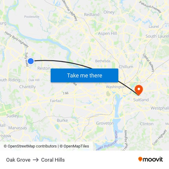 Oak Grove to Coral Hills map