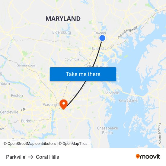 Parkville to Coral Hills map