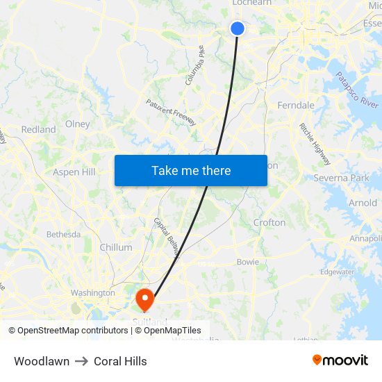 Woodlawn to Coral Hills map
