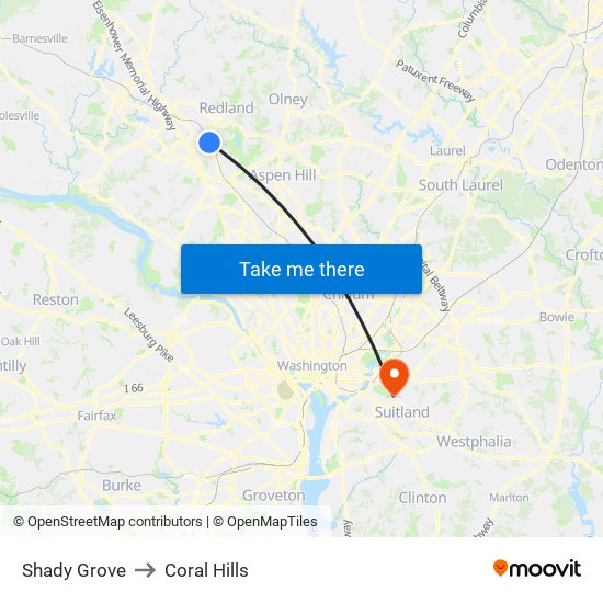 Shady Grove to Coral Hills map