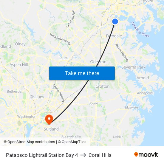 Patapsco Lightrail Station Bay 4 to Coral Hills map