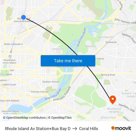 Rhode Island Ave-Brentwood+Bay D to Coral Hills map