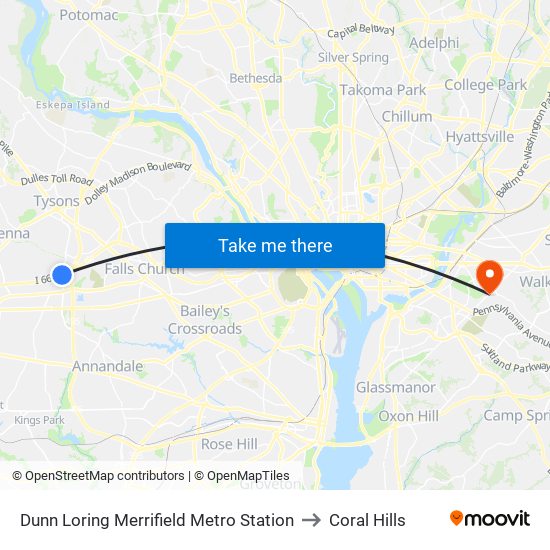 Dunn Loring Merrifield Metro Station to Coral Hills map