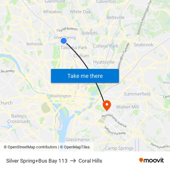 Silver Spring+Bay 113 to Coral Hills map