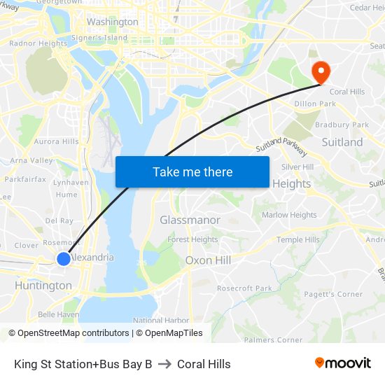 King St Station+Bus Bay B to Coral Hills map