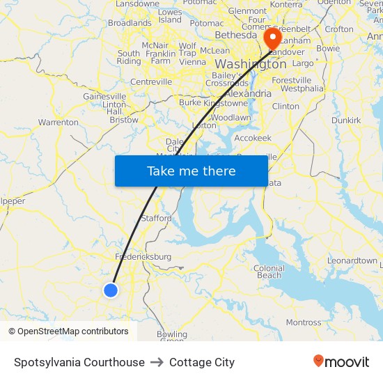 Spotsylvania Courthouse to Cottage City map