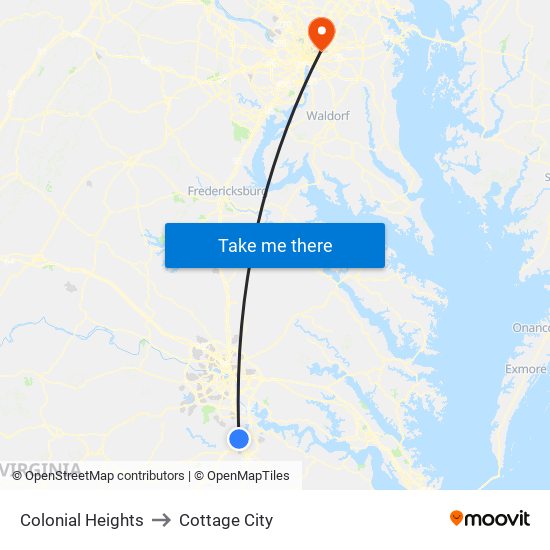 Colonial Heights to Cottage City map