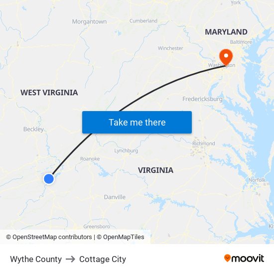 Wythe County to Cottage City map