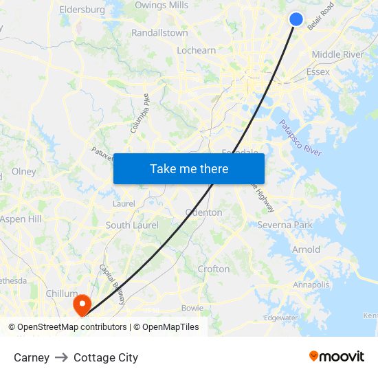 Carney to Cottage City map