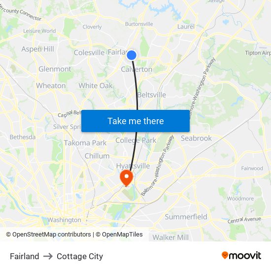 Fairland to Cottage City map