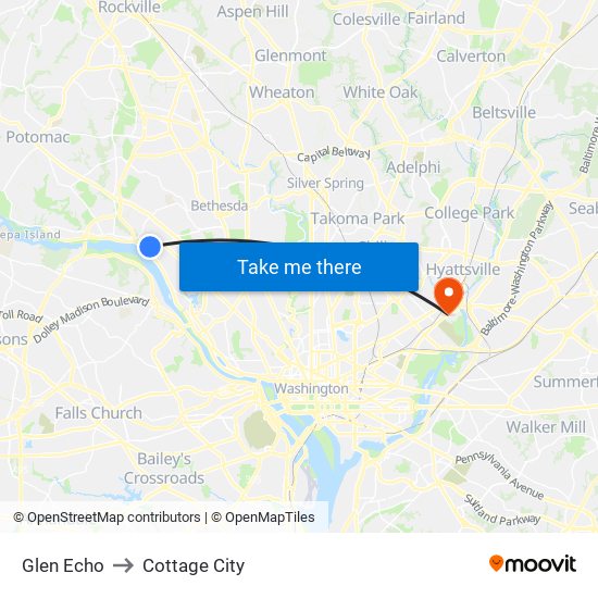 Glen Echo to Cottage City map