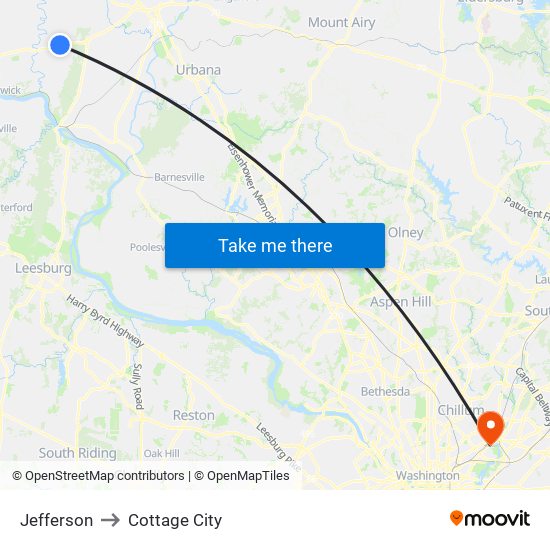 Jefferson to Cottage City map