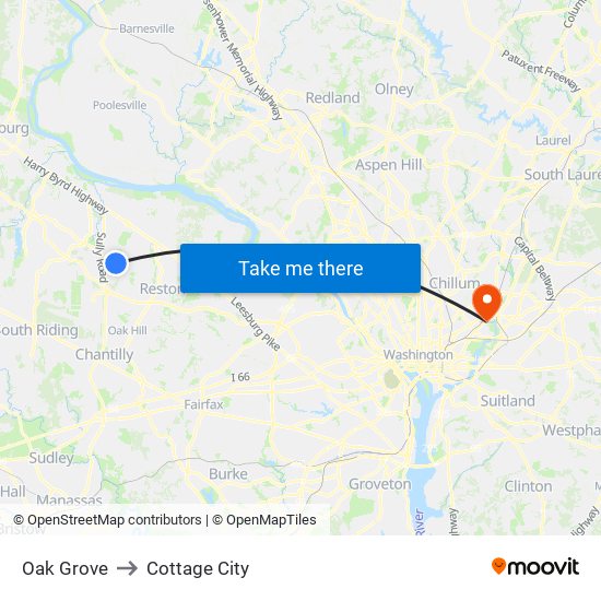 Oak Grove to Cottage City map