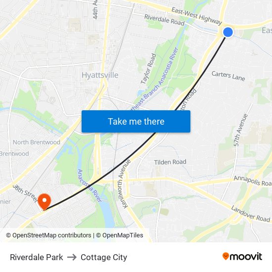 Riverdale Park to Cottage City map