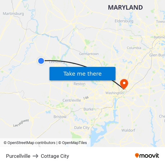 Purcellville to Cottage City map