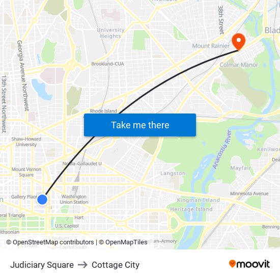 Judiciary Square to Cottage City map