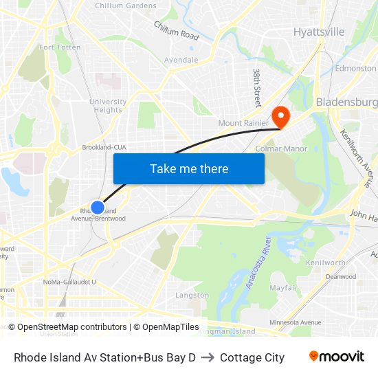 Rhode Island Ave-Brentwood+Bay D to Cottage City map