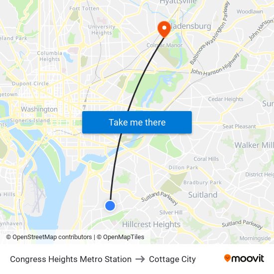 Congress Heights Metro Station to Cottage City map