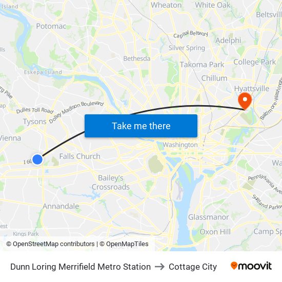 Dunn Loring Merrifield Metro Station to Cottage City map