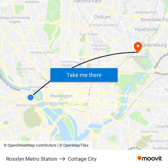 Rosslyn Metro Station to Cottage City map