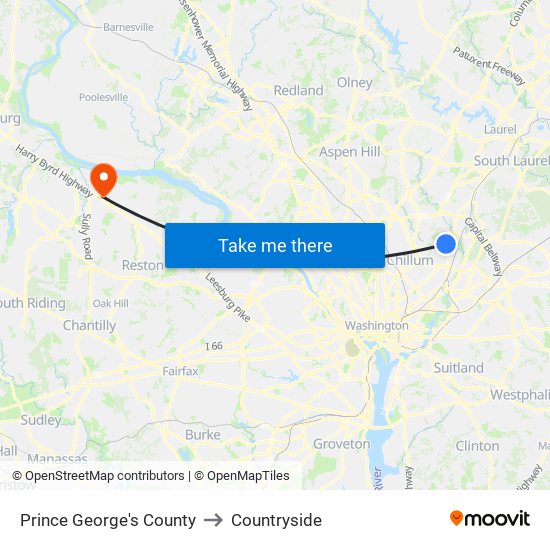 Prince George's County to Countryside map