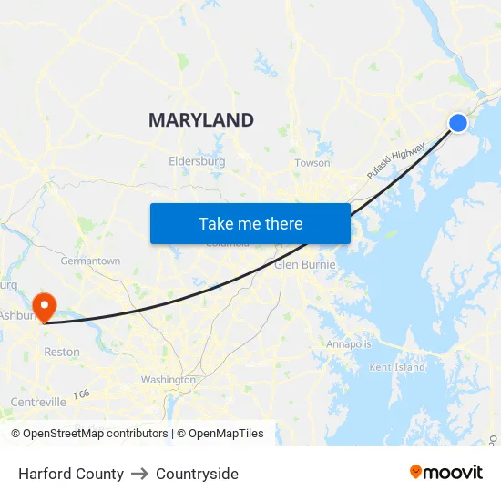 Harford County to Countryside map