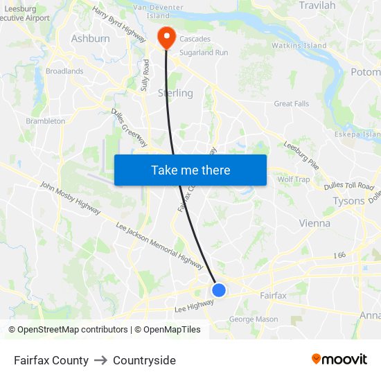 Fairfax County to Countryside map