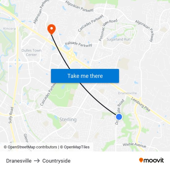 Dranesville to Countryside map