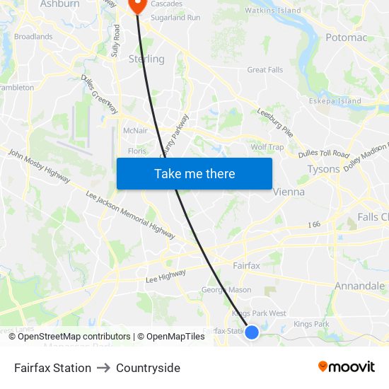 Fairfax Station to Countryside map