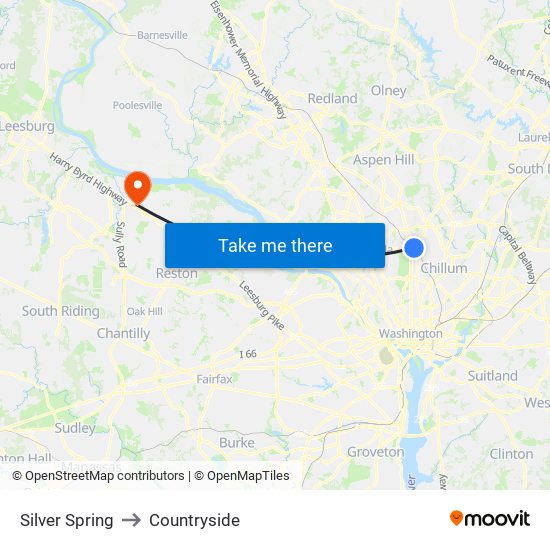 Silver Spring to Countryside map