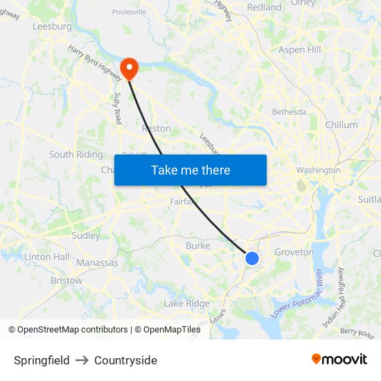 Springfield to Countryside map