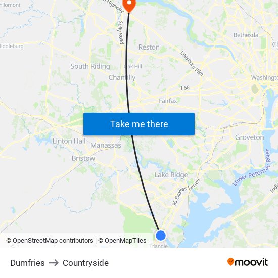 Dumfries to Countryside map