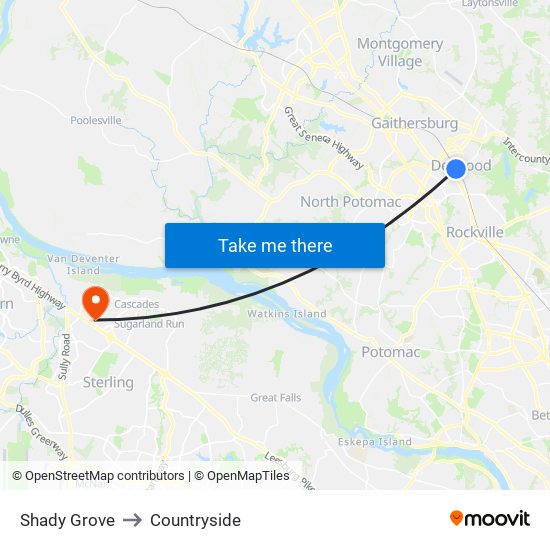 Shady Grove to Countryside map