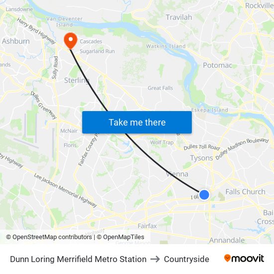 Dunn Loring Merrifield Metro Station to Countryside map