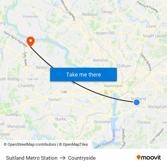 Suitland Metro Station to Countryside map